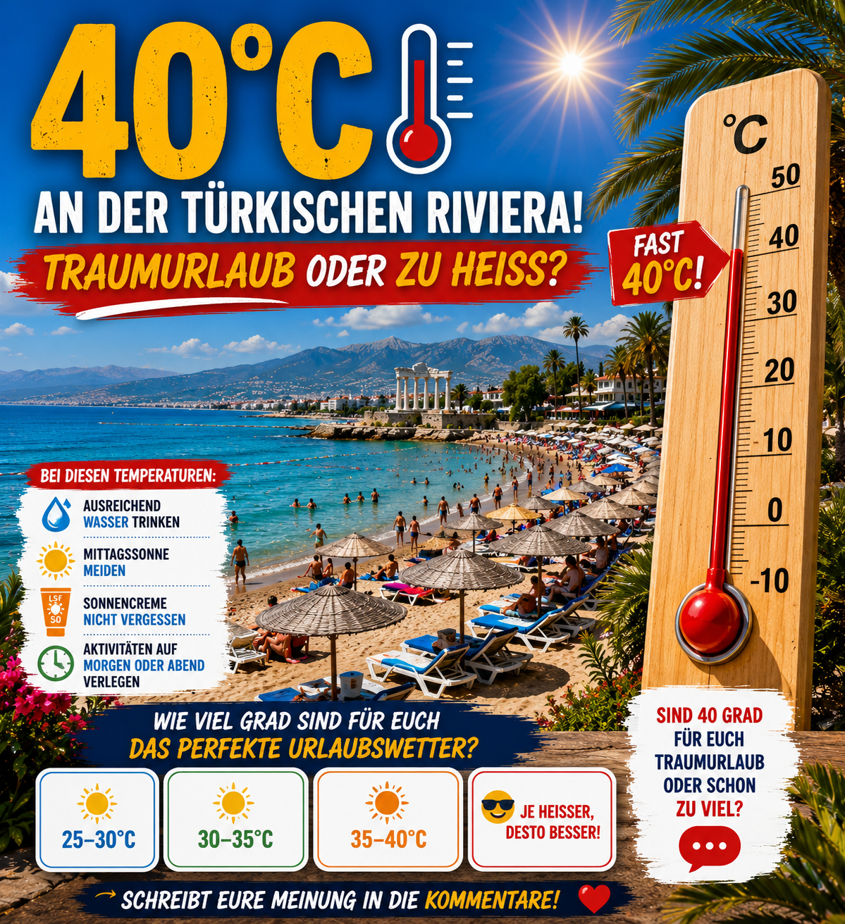 Fast 40 Grad an der Türkischen Riviera – perfektes Urlaubswetter oder zu heiß?