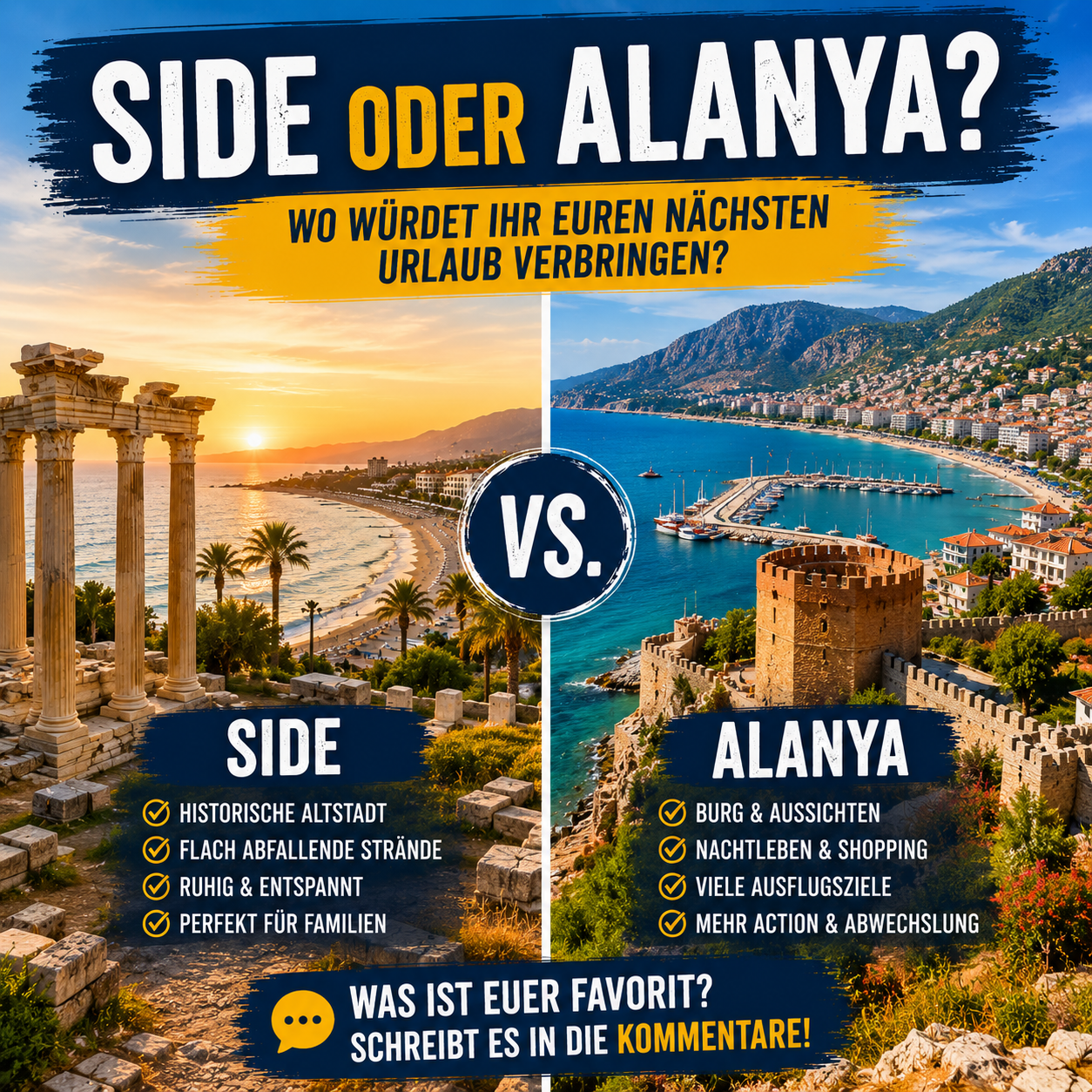 Side oder Alanya – wo würdet ihr euren nächsten Urlaub verbringen?